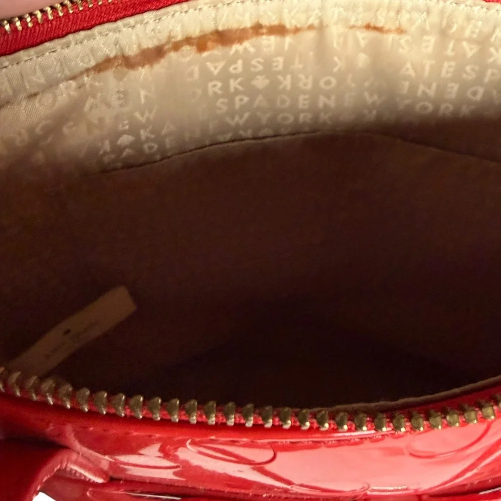 Kate Spade Tote Red Polka Dot Womens Med Patent Leather Bow Handbag Y2K 2000s